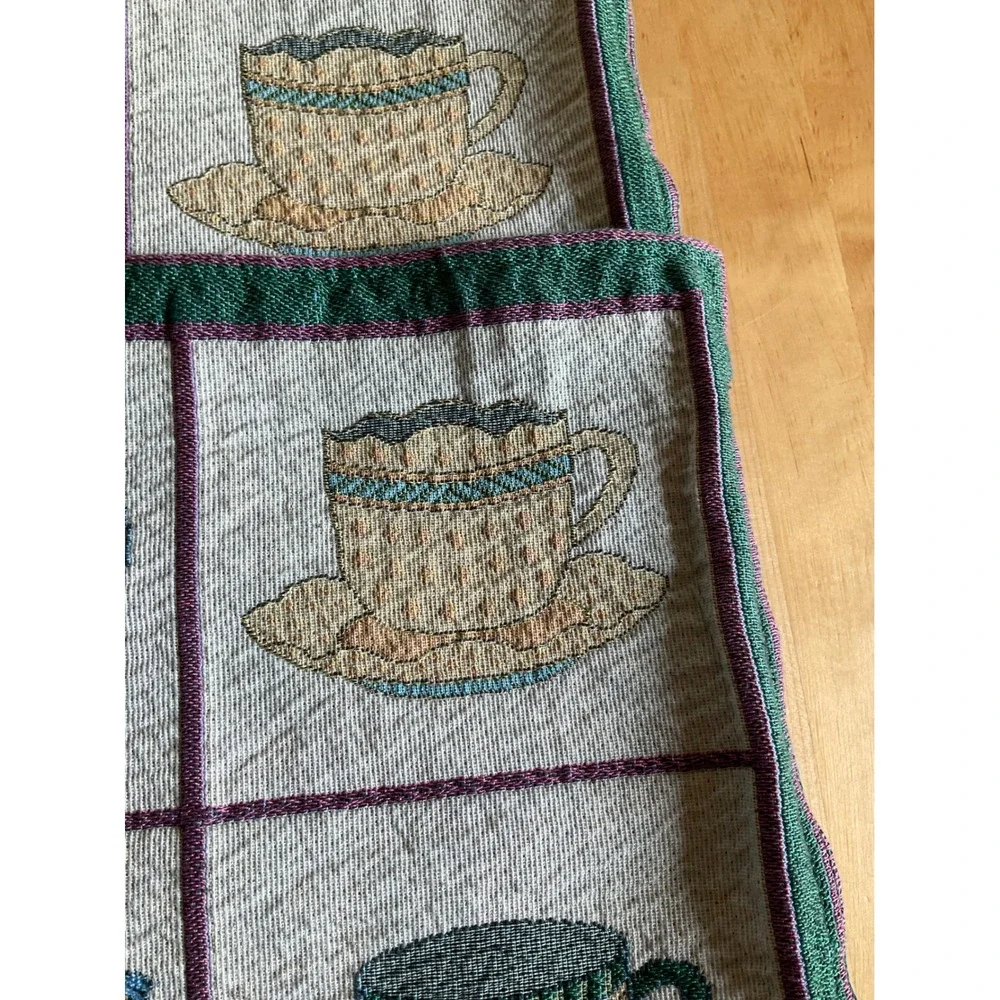 Vintage Woven Tapestry Placemats Set 4 Teapot Teacup Tea Time Cottagecore 18x13